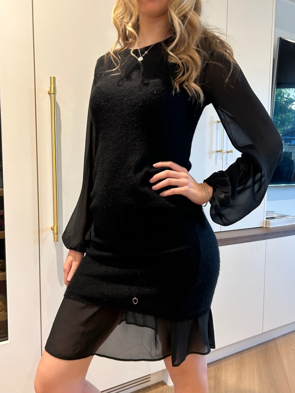 RUDSAK Black Long-Sleeve Sheer-Layer Dress